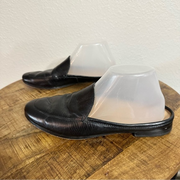 Banana Republic Mules Snake Embossed Black Leather Open Back Slides Loafers - Picture 5 of 9